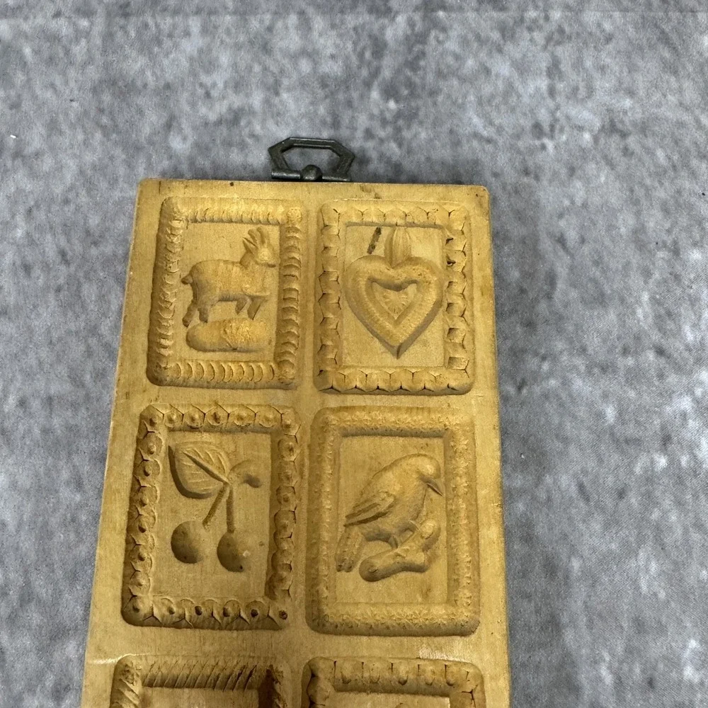 Vintage German Hand Carved Springerle Speculaas Wooden Cookie Mold Press 8 Panel